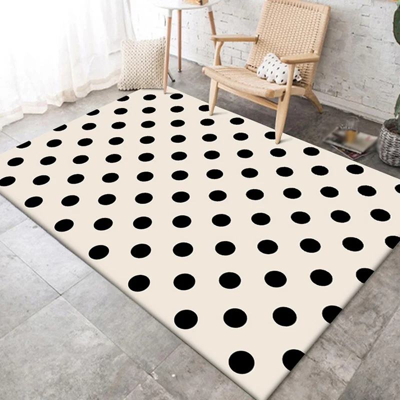 Tapis de salon moderne en ivoire, imprimé à pois, en polyester, lavable en machine, adapté aux animaux domestiques Clearhalo
