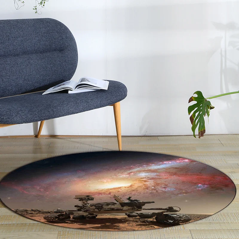 Tapis de salon moderne en marron, tapis imprimé galaxie de l'espace, en polyester, adapté aux animaux domestiques Clearhalo