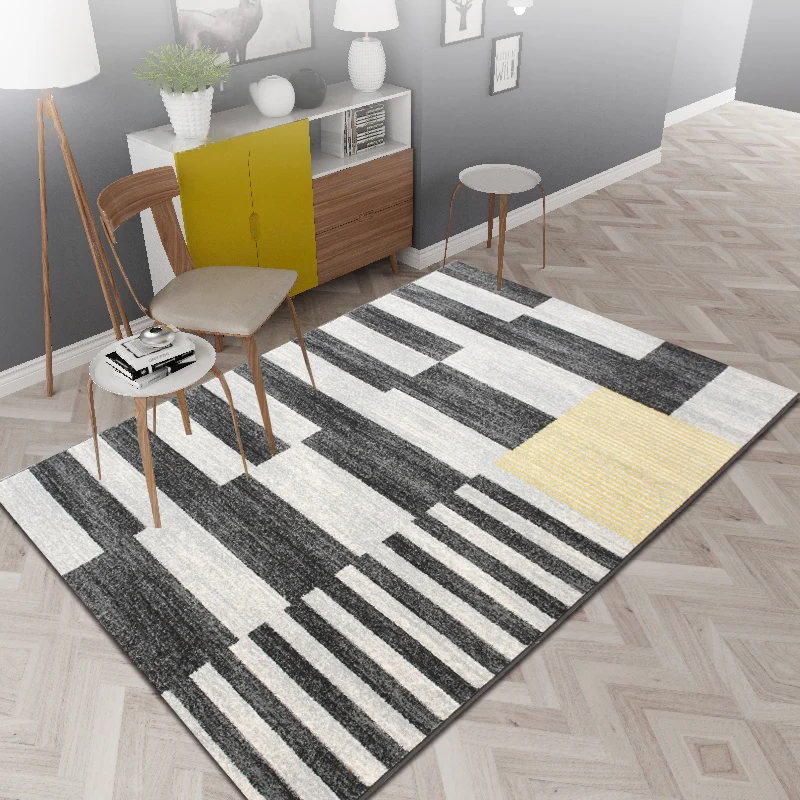 Tapis de salon moderne multicolore géométrique intérieur en polyester support antidérapant tapis facile d'entretien Clearhalo