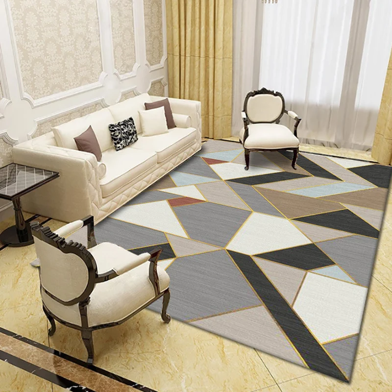 Tapis de salon moderne tapis géométrique multicolore tapis synthétique antidérapant résistant aux taches Clearhalo