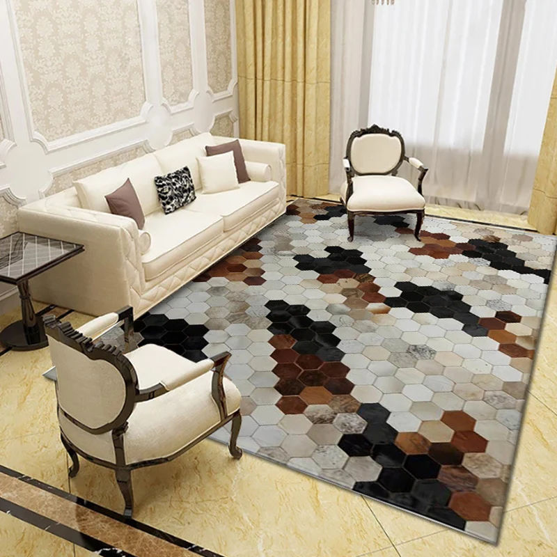 Tapis de salon moderne tapis géométrique multicolore tapis synthétique antidérapant résistant aux taches Clearhalo