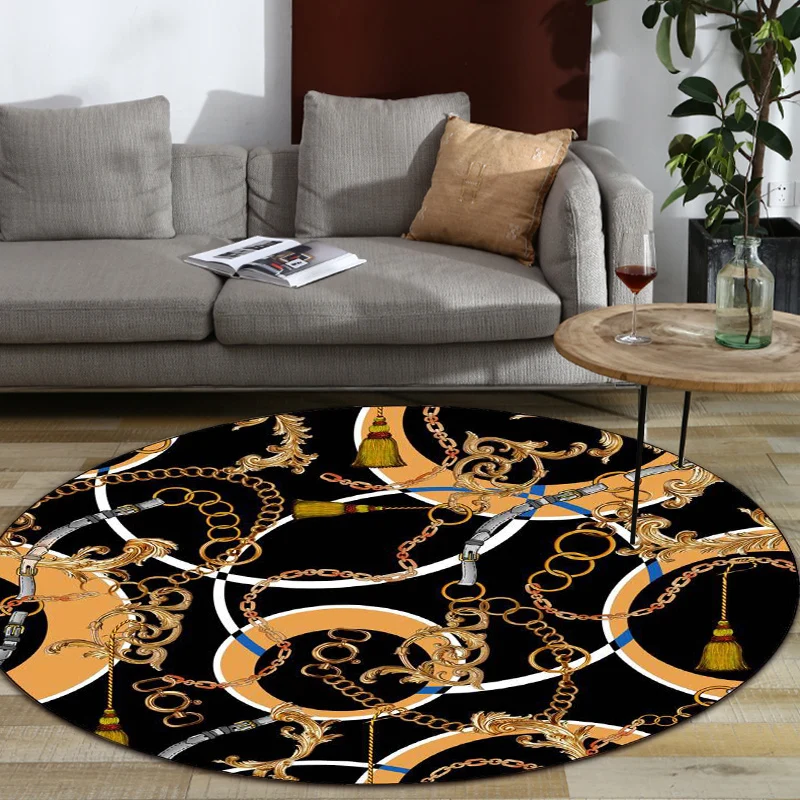 Tapis de salon moderne en tapis imprimé cercle de chaîne de ceinture noire tapis antidérapant en polyester résistant aux t...