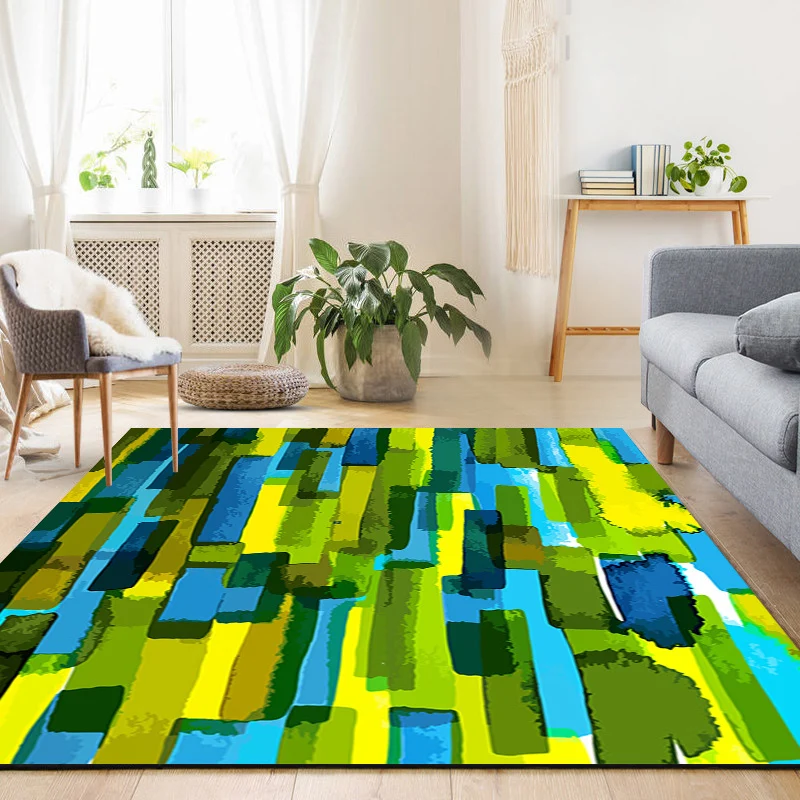 Tapis de salon moderne en vert, imprimé abstrait, en polyester, avec envers antidérapant Clearhalo