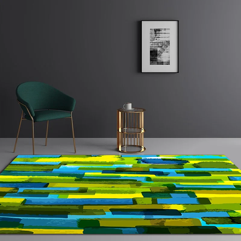 Tapis de salon moderne en vert, imprimé abstrait, en polyester, avec envers antidérapant Clearhalo
