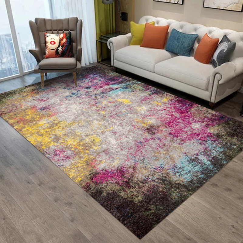 Tapis de salon multicolore Tapis abstrait industriel Tapis en polyester lavable en machine Tapis antidérapant Clearhalo