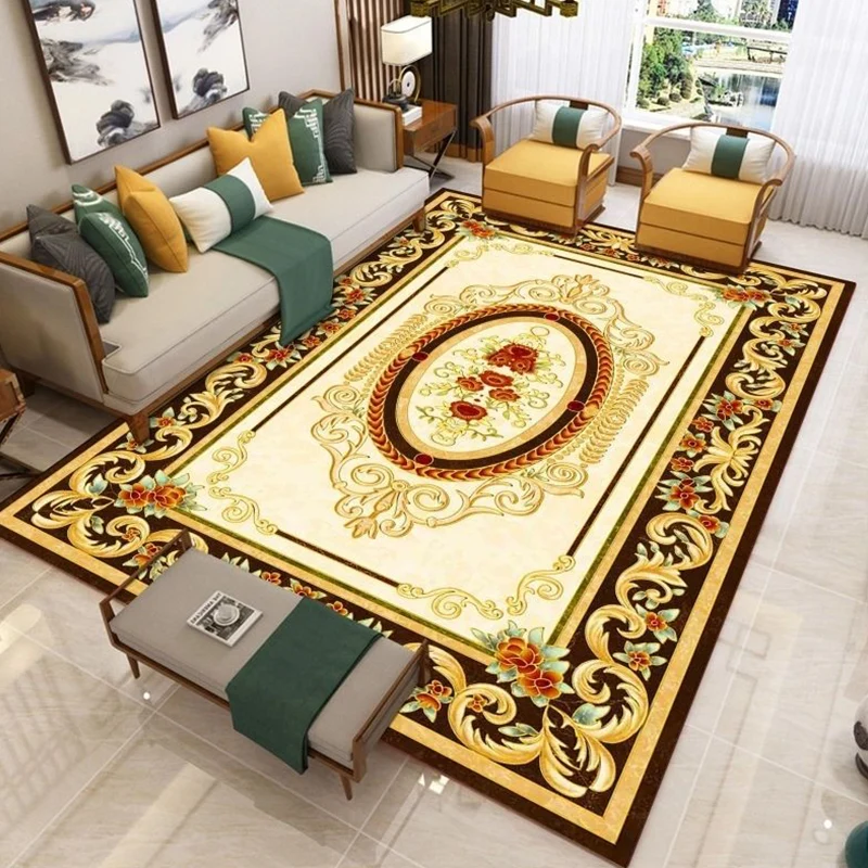 Tapis de salon nostalgique tapis imprimé floral multicolore support synthétique antidérapant tapis d'intérieur facile d'en...