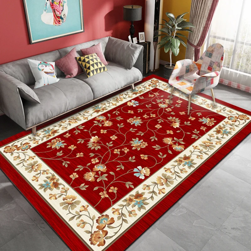 Tapis de salon scandinave, imprimé de fleurs multicolores, tapis d'intérieur en polyester, envers antidérapant, lavable Cl...