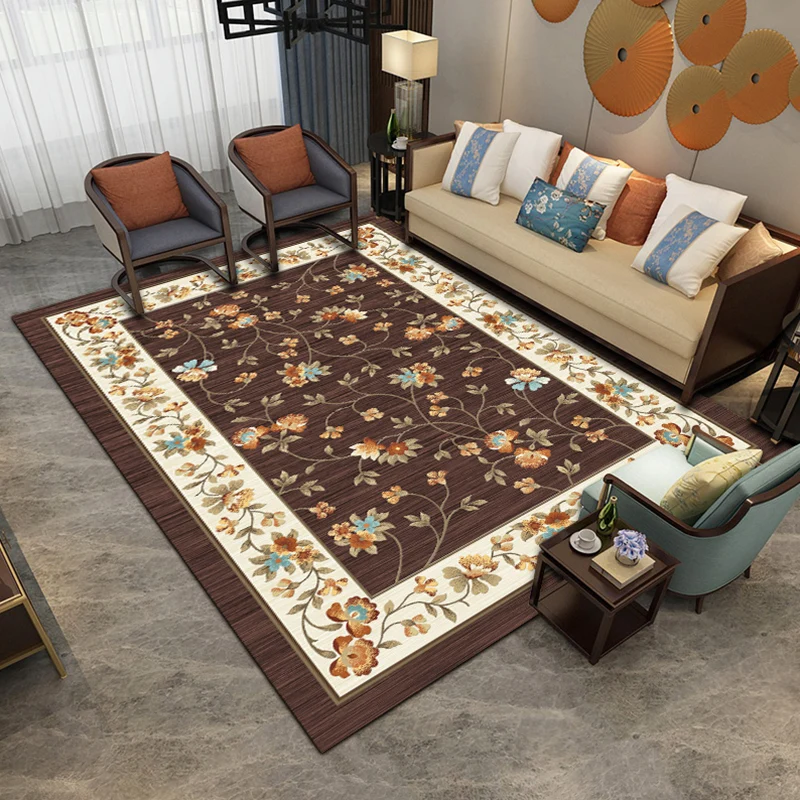 Tapis de salon scandinave, imprimé de fleurs multicolores, tapis d'intérieur en polyester, envers antidérapant, lavable Cl...