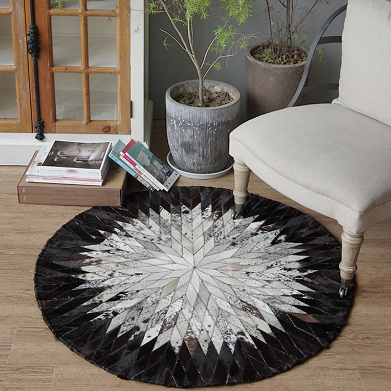 Tapis de salon scandinave tapis d'intérieur imprimé géométrique multicolore en peau de vache tapis antidérapant pour anima...