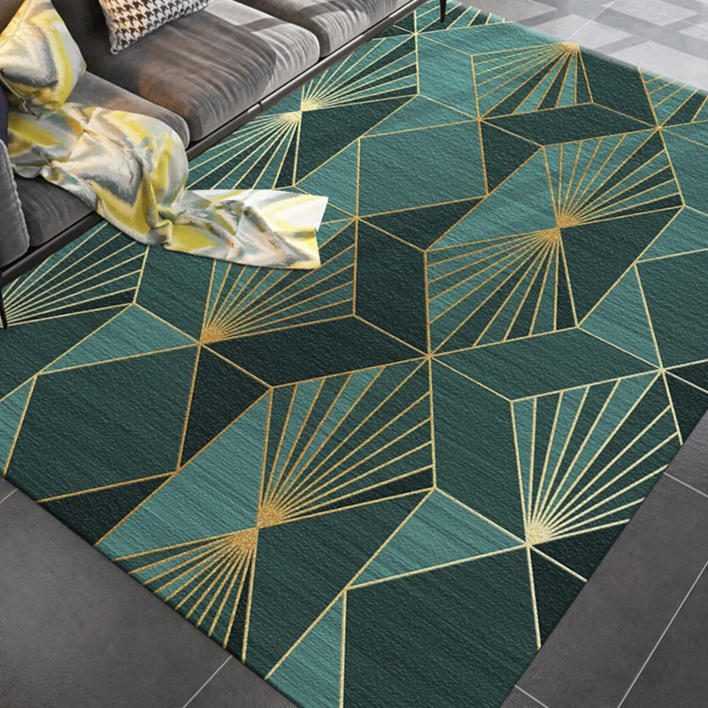 Tapis de salon Simple, multicolore, imprimé géométrique, mélange de coton, envers antidérapant, facile d'entretien Clearhalo