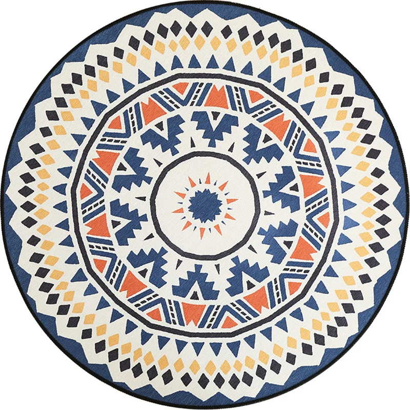 Tapis de salon du sud-ouest en cercle ivoire, imprimé triangle de diamant, tapis en polyester lavable et antidérapant Clea...