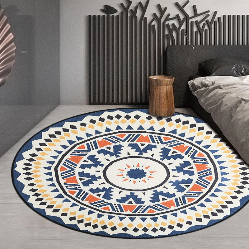 Tapis de salon du sud-ouest en cercle ivoire, imprimé triangle de diamant, tapis en polyester lavable et antidérapant Clea...