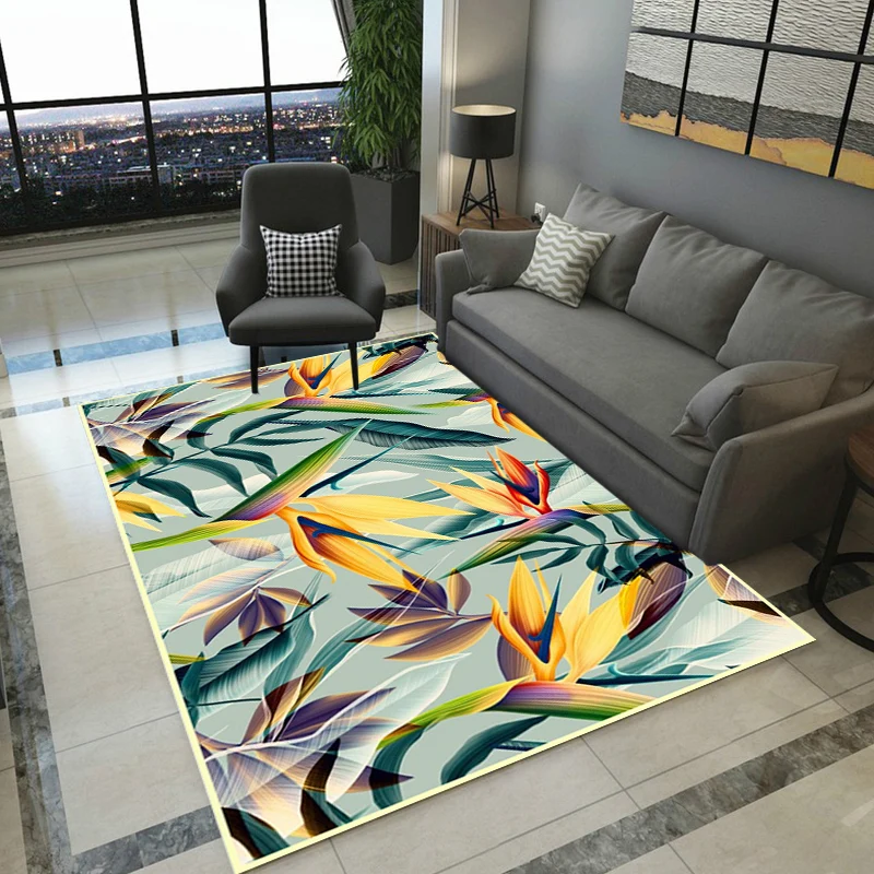 Tapis de salon vintage en tapis imprimé feuille botanique verte Tapis lavable en polyester pour animaux de compagnie Clear...