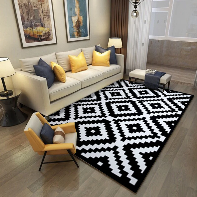 Tapis scandinave noir et blanc, tapis géométrique à diamants, en Polyester, lavable, résistant aux taches, pour salon Clea...