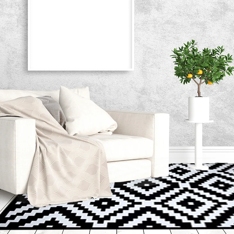 Tapis scandinave noir et blanc, tapis géométrique à diamants, en Polyester, lavable, résistant aux taches, pour salon Clea...