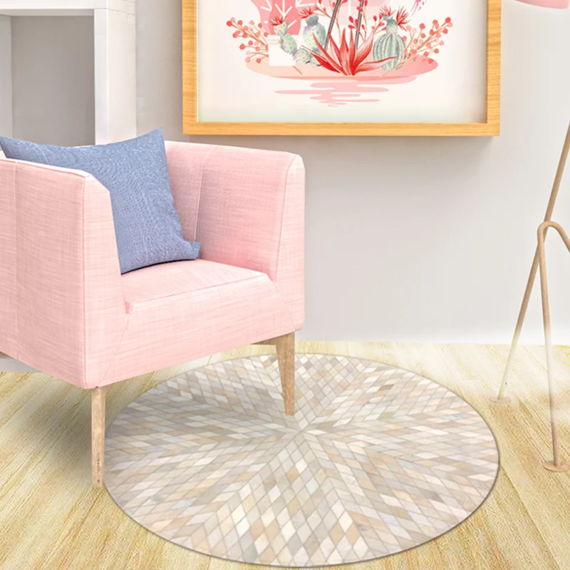 Tapis simple blanc laiteux en cuir de vache, imprimé à carreaux, facile d'entretien, lavable en Machine, pour salon Clearhalo