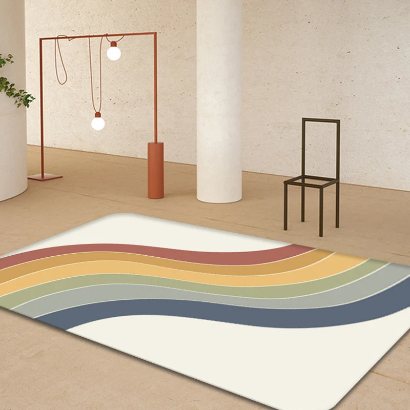 Tapis tendance bloc de couleurs, doux, nouveauté, synthétique, lavable, antidérapant, pour la maison Clearhalo