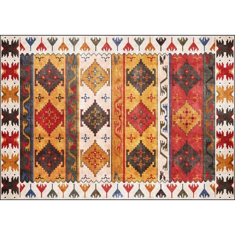 Tapis tribal jaune en polyester à motif sud-ouest, lavable, antidérapant, pour salon Clearhalo