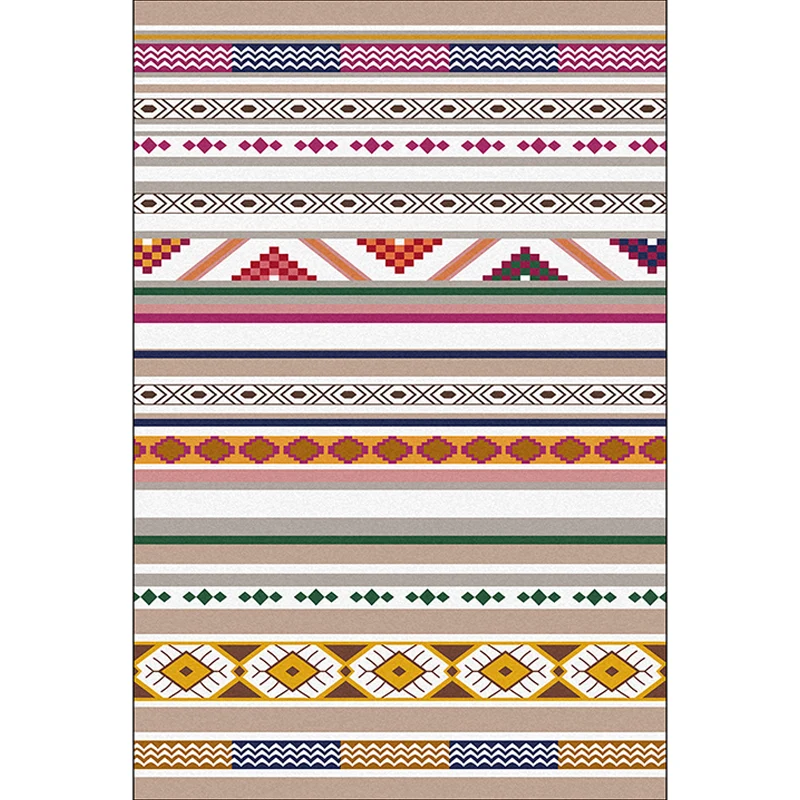 Tapis Tribal multicolore blanc en Polyester à motifs rayés, lavable, avec envers antidérapant, pour salon Clearhalo