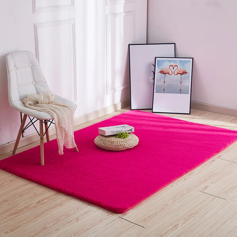 Tapis uni multicolore en peluche, style nordique, lavable, antidérapant, résistant aux taches, pour salon Clearhalo