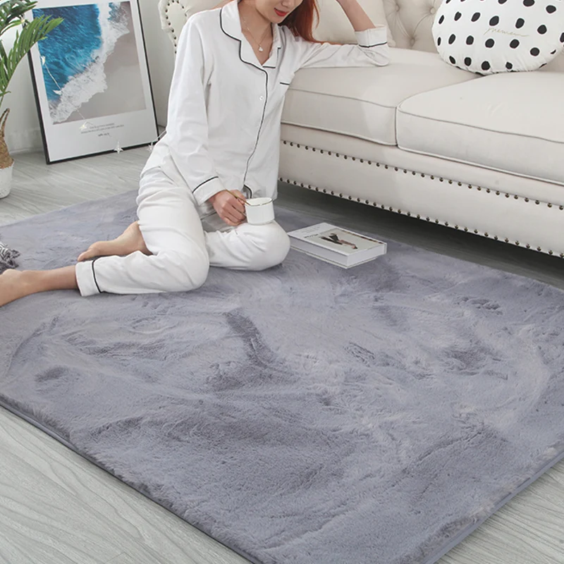 Tapis uni multicolore en peluche, style nordique, lavable, antidérapant, résistant aux taches, pour salon Clearhalo