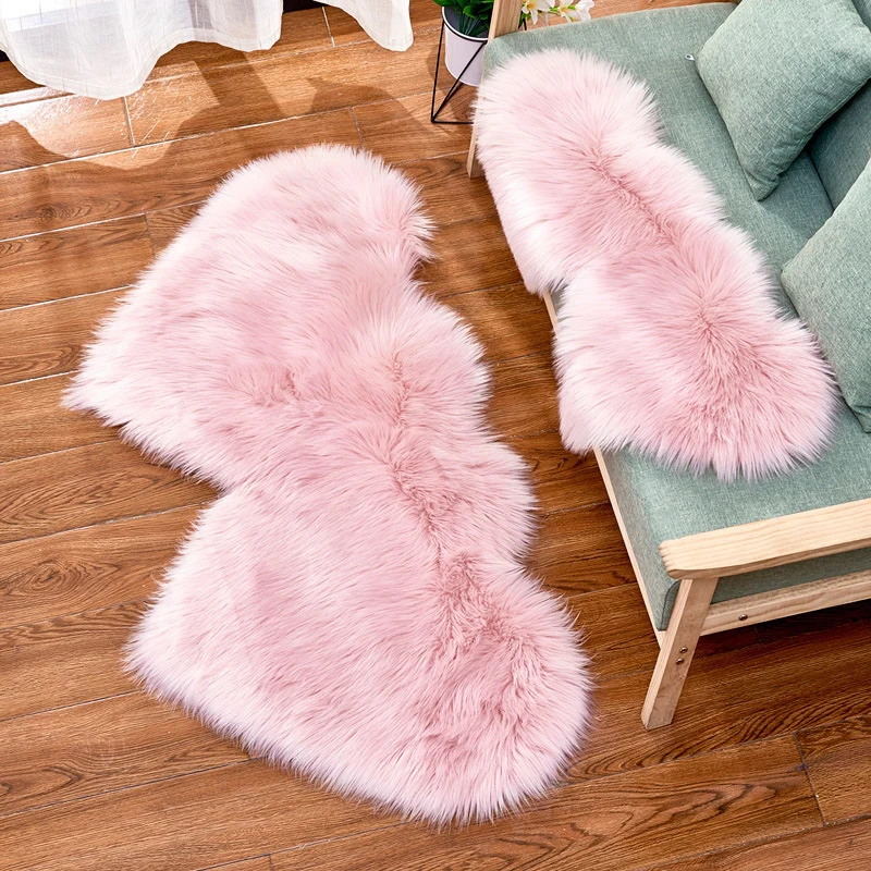 Tapis uni simple, gris et rose, moelleux, lavable en machine, antidérapant, pour chambre à coucher Clearhalo