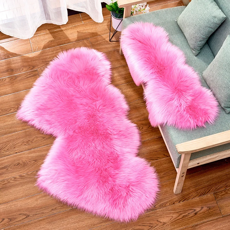 Tapis uni simple, gris et rose, moelleux, lavable en machine, antidérapant, pour chambre à coucher Clearhalo