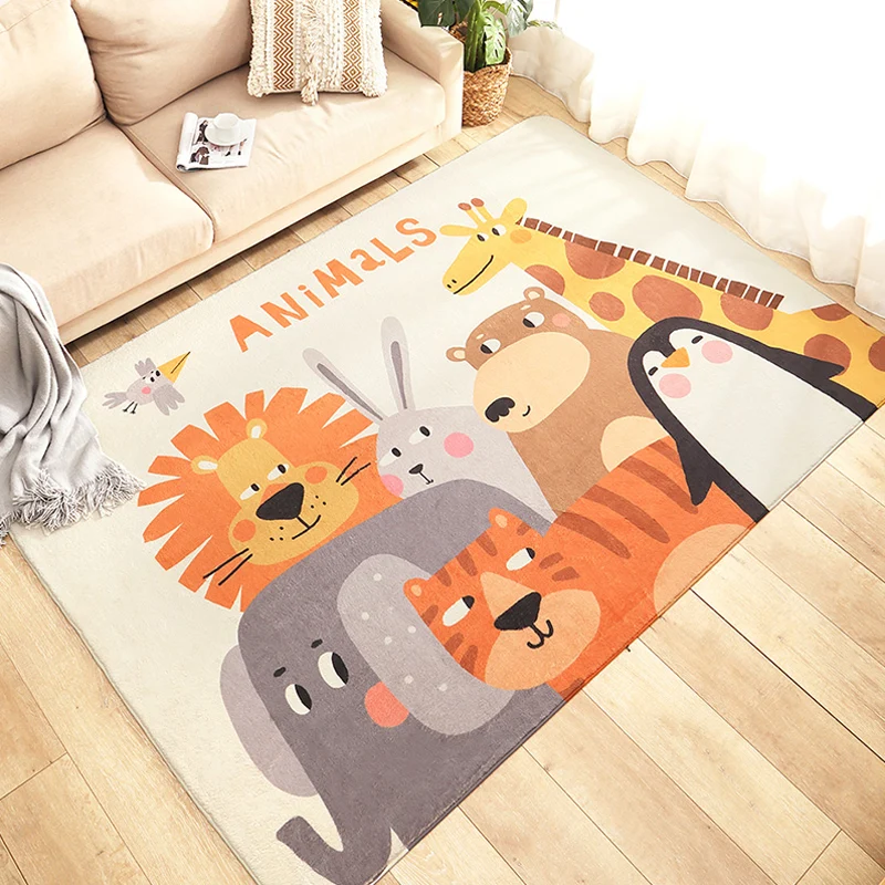 Tapis de zone de Zoo de dessin animé, tapis en Polyester multicolore, support antidérapant, résistant aux taches, pour cha...