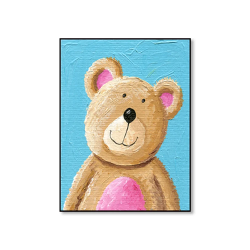 Toile d'animal de dessin animé de couleur pastel texturée, Style enfants, impression d'art mural intérieur de maison Clear...