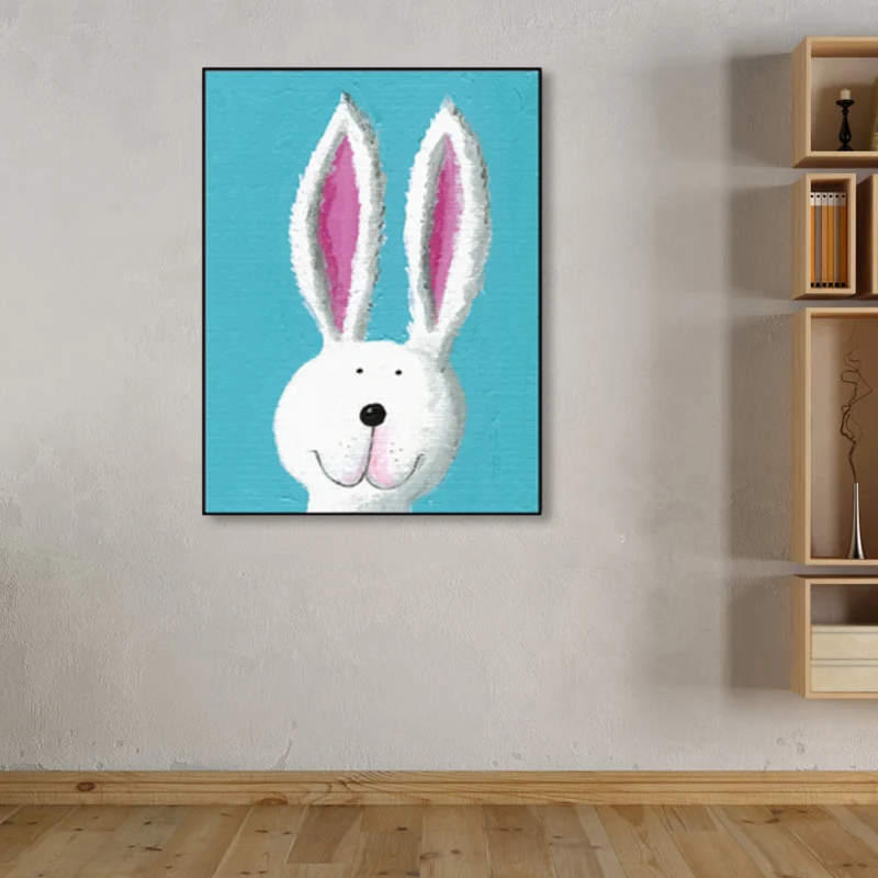 Toile d'animal de dessin animé de couleur pastel texturée, Style enfants, impression d'art mural intérieur de maison Clear...