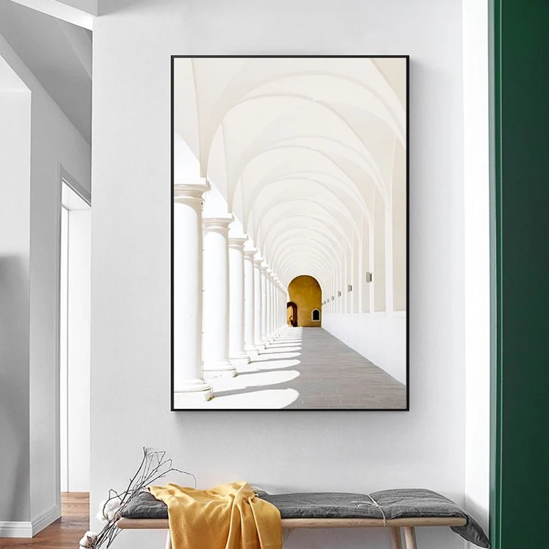Toile d'arcade intérieure de maison minimaliste, Art mural texturé blanc pour salle familiale Clearhalo