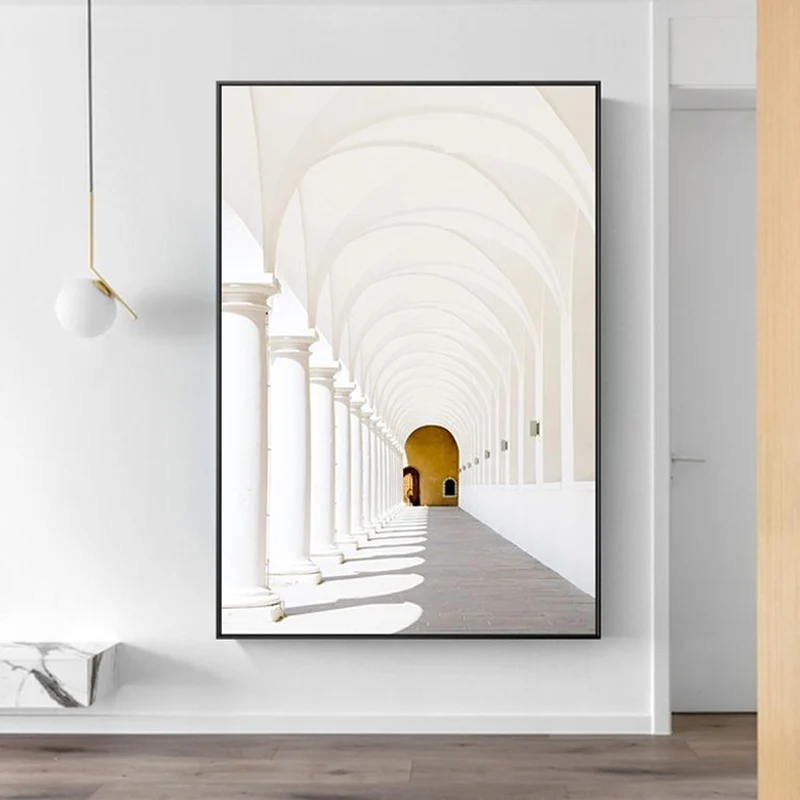 Toile d'arcade intérieure de maison minimaliste, Art mural texturé blanc pour salle familiale Clearhalo