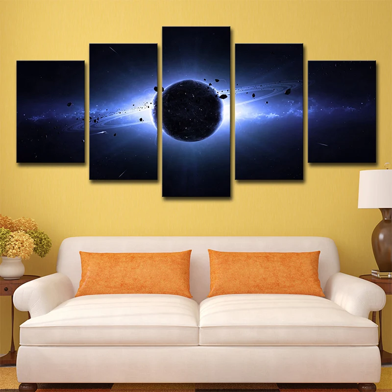 Toile d'éclipse spatiale de science-fiction, décoration murale multi-pièces bleu foncé pour le salon Clearhalo