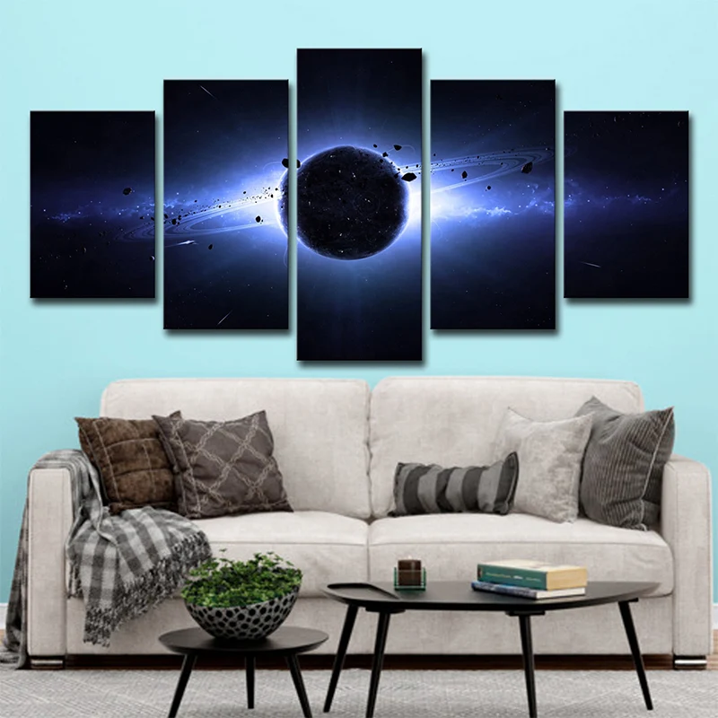 Toile d'éclipse spatiale de science-fiction, décoration murale multi-pièces bleu foncé pour le salon Clearhalo