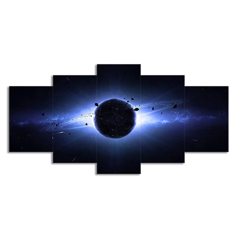 Toile d'éclipse spatiale de science-fiction, décoration murale multi-pièces bleu foncé pour le salon Clearhalo