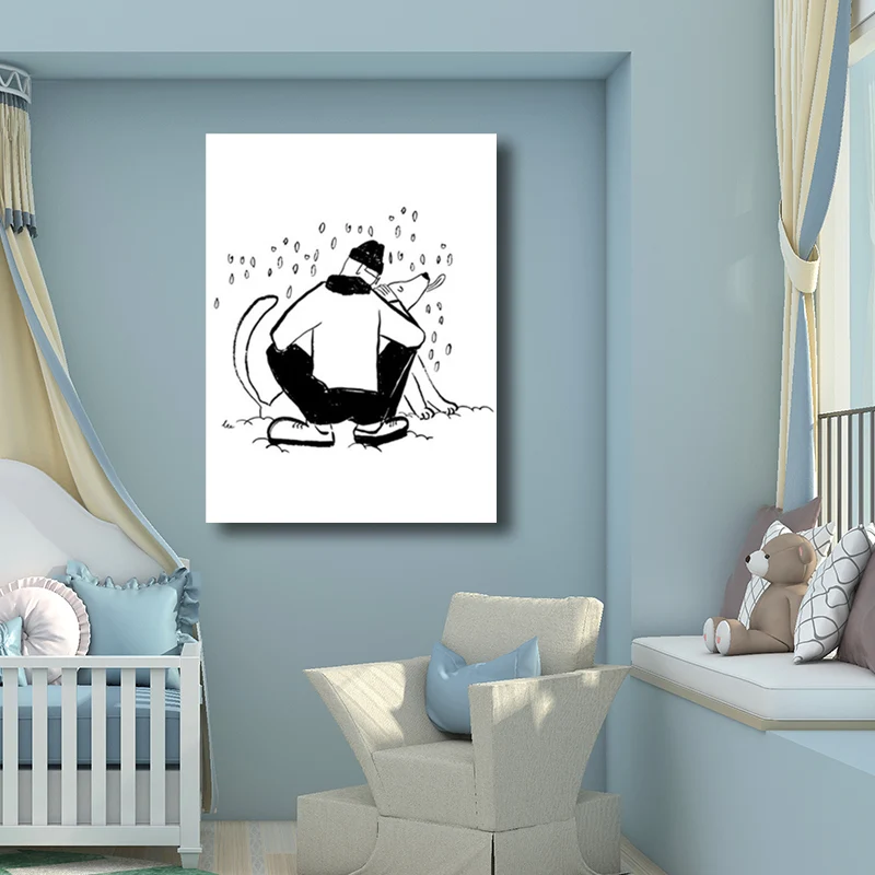 Toile de dessin pour hommes, temps de loisirs, art mural minimaliste noir et blanc pour chambre Clearhalo