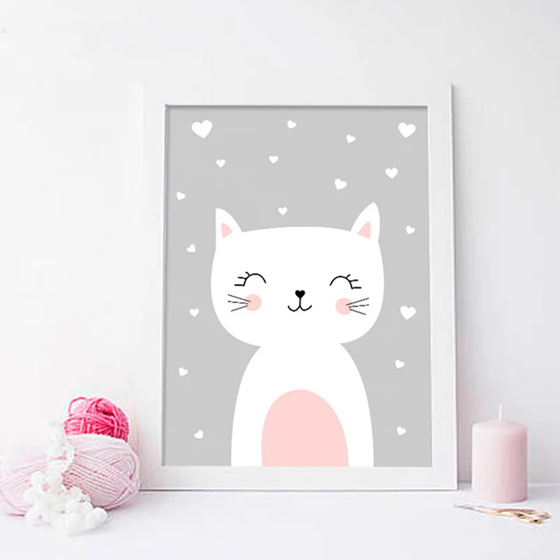 Toile imprimée avec animaux de dessin animé joyeux, couleur claire, peinture de Style enfants pour chambre de bébé Clearhalo