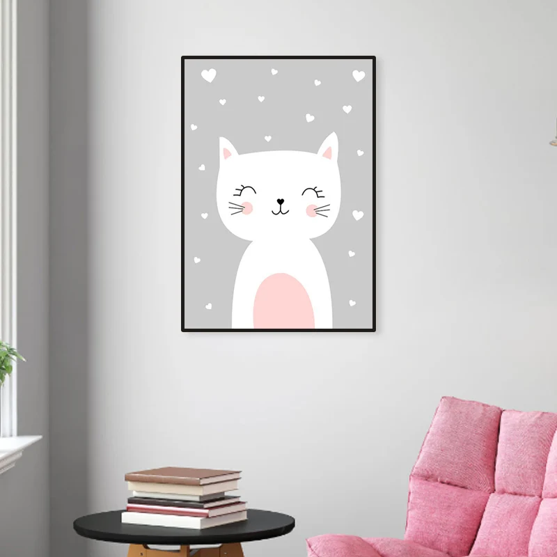 Toile imprimée avec animaux de dessin animé joyeux, couleur claire, peinture de Style enfants pour chambre de bébé Clearhalo