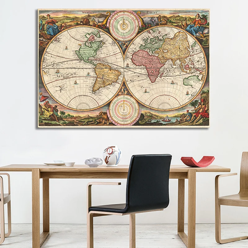Toile imprimée de carte du monde spéciale, peinture marron de Style moderne pour salon, plusieurs tailles Clearhalo