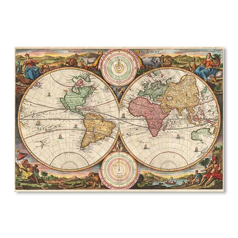 Toile imprimée de carte du monde spéciale, peinture marron de Style moderne pour salon, plusieurs tailles Clearhalo