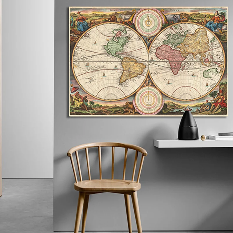 Toile imprimée de carte du monde spéciale, peinture marron de Style moderne pour salon, plusieurs tailles Clearhalo