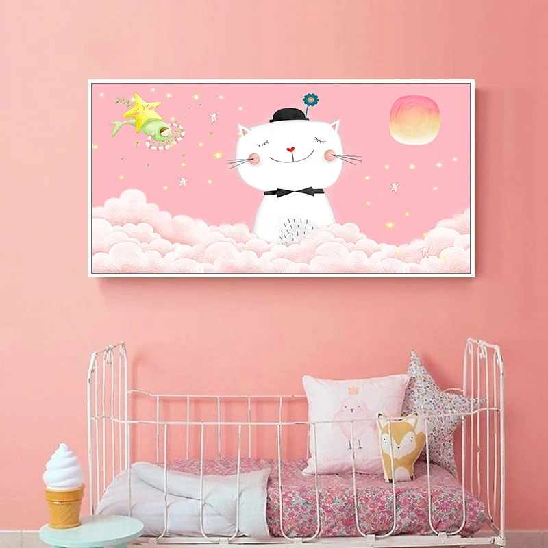 Toile imprimée d'animaux de dessin animé, couleur Pastel, conte de fées, décoration murale pour école maternelle Clearhalo