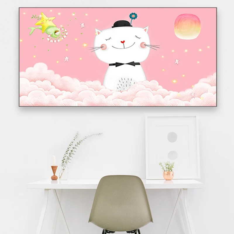 Toile imprimée d'animaux de dessin animé, couleur Pastel, conte de fées, décoration murale pour école maternelle Clearhalo