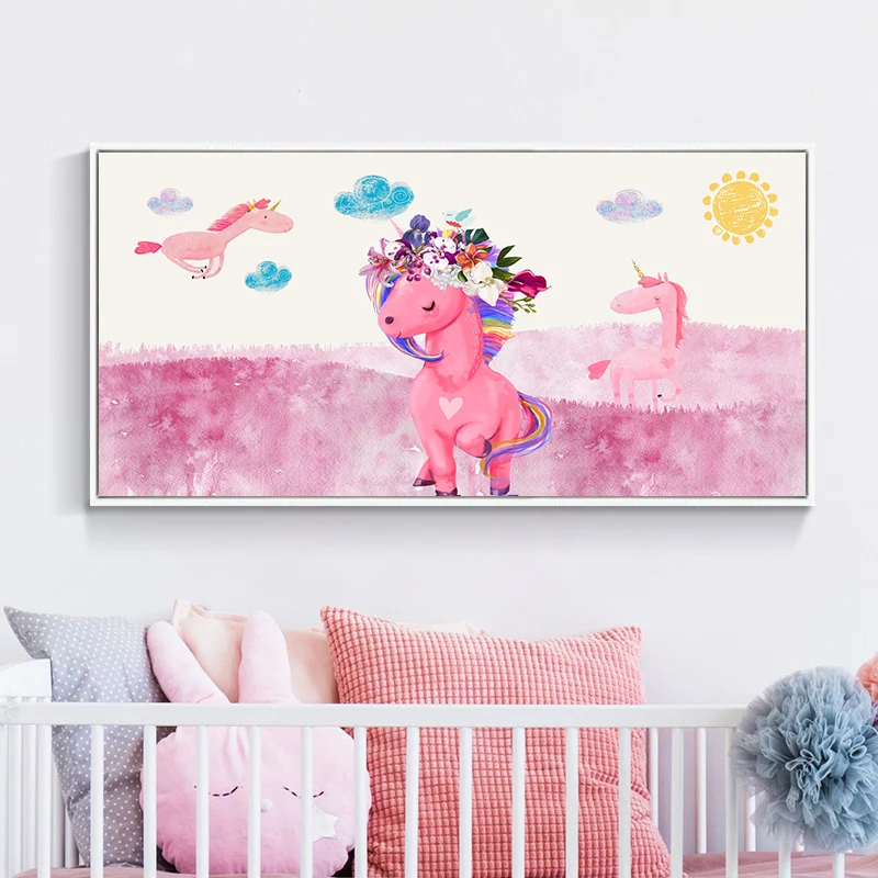 Toile imprimée d'animaux de dessin animé, couleur Pastel, conte de fées, décoration murale pour école maternelle Clearhalo