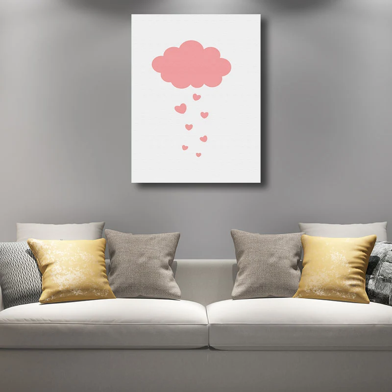 Toile imprimée d'art moderne nuage et cœur, peintures roses décoratives pour chambre à coucher Clearhalo