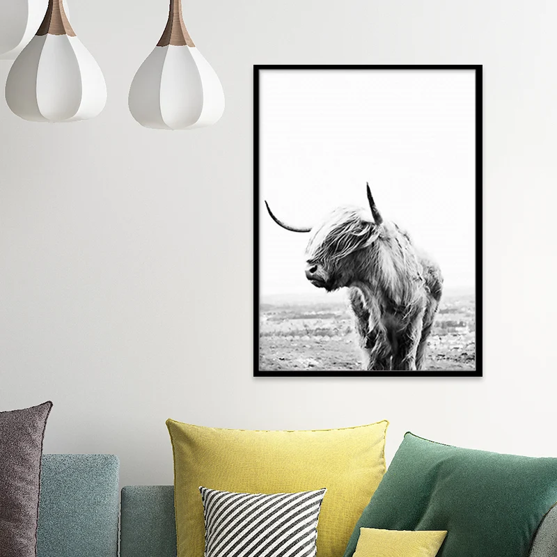 Toile imprimée d'art modernisme Yak, Surface texturée, décoration murale grise pour salle à manger Clearhalo