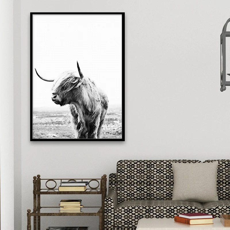 Toile imprimée d'art modernisme Yak, Surface texturée, décoration murale grise pour salle à manger Clearhalo