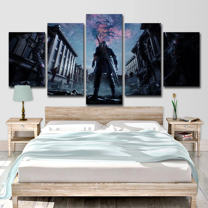 Toile multi-pièces pour décoration murale pour enfants, scène de jeu vidéo Devil May Cry, impression artistique en bleu fo...