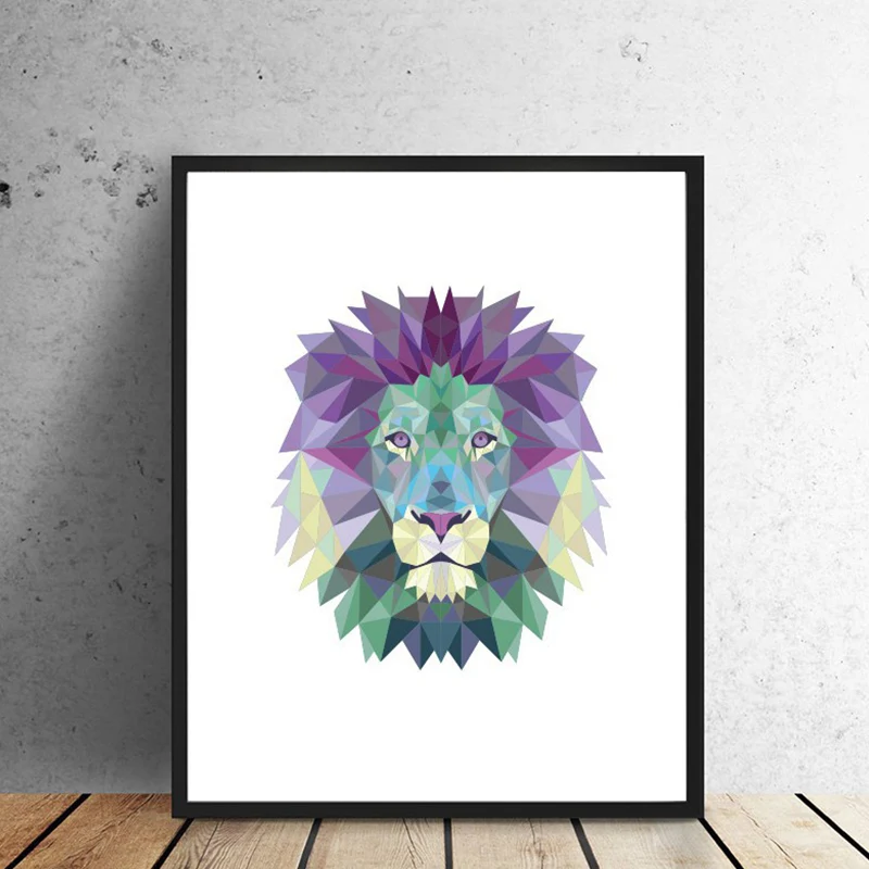 Toile murale moderniste à tête de lion, peintures d'animaux violets, options de tailles multiples Clearhalo