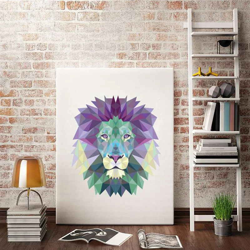 Toile murale moderniste à tête de lion, peintures d'animaux violets, options de tailles multiples Clearhalo